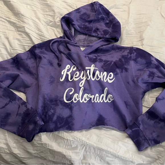 NWOT Tie Dye Cropped Hoodie Sweatshirt - Purple - Women’s Small - Picture 4 of 5